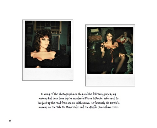 Page from What Memories We Make: two Polaroids of Dana Gillespie, with make-up by Pierre LaRoche
