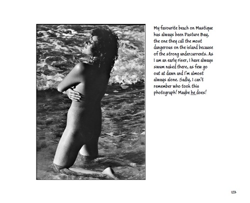 Page from What Memories We Make: Dana Gillespie in the sea at Pasture Bay, Mustique
